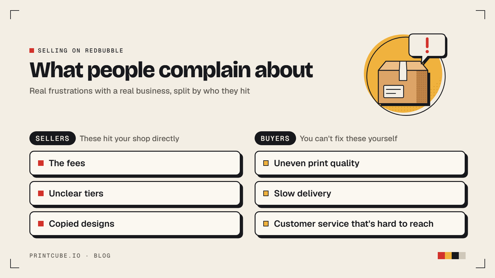 Redbubble complaints: sellers cite fees, unclear tiers and copied designs; buyers cite print quality, delivery and support